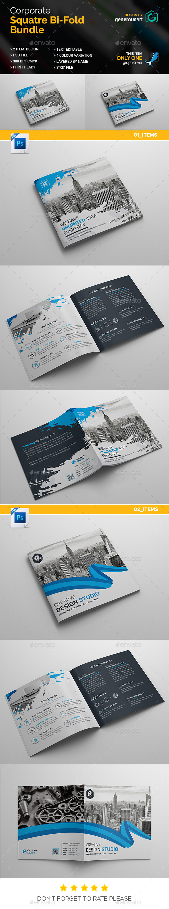 Square Bi-Fold 2 in 1 - Brochures Print Templates
