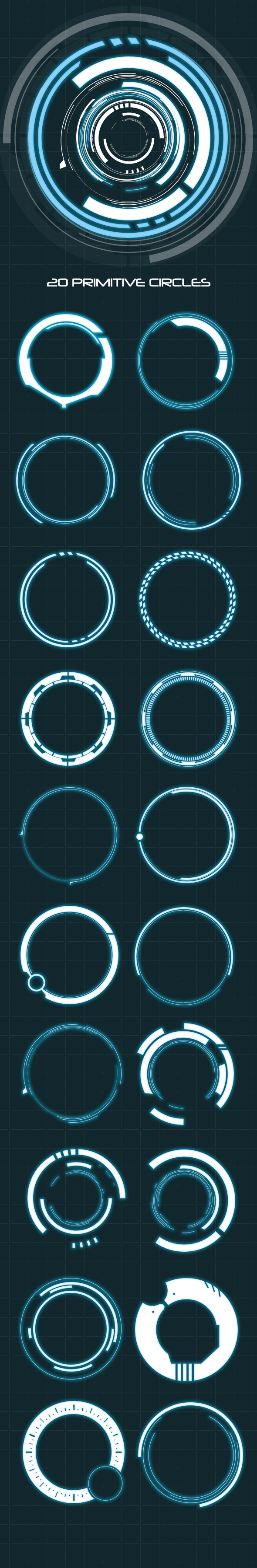 Hi-Tech HUD Circles (20 Elements - Custom Shapes) - Shapes Photoshop