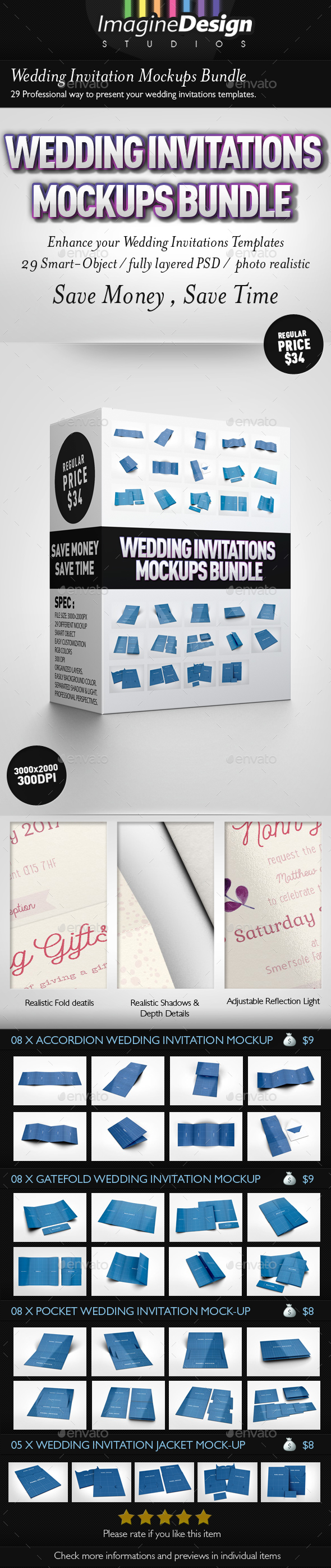 Wedding Invitations Mockups Bundle - Print Product Mock-Ups