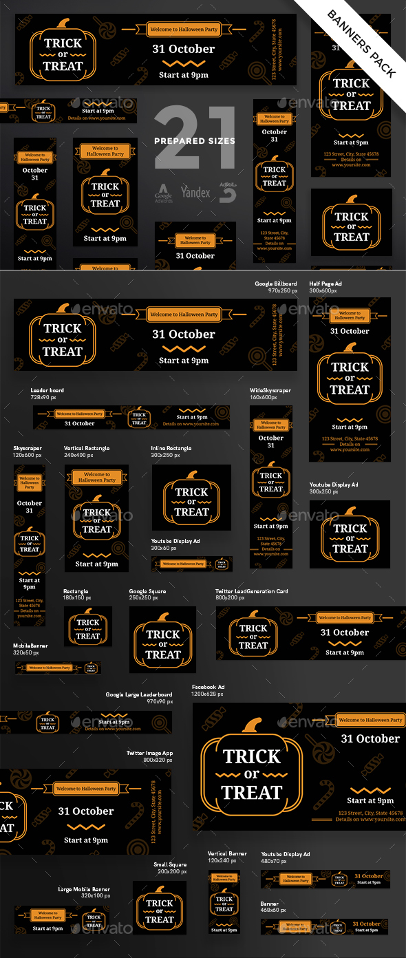 Trick Or Treat Banner Pack - Banners & Ads Web Elements