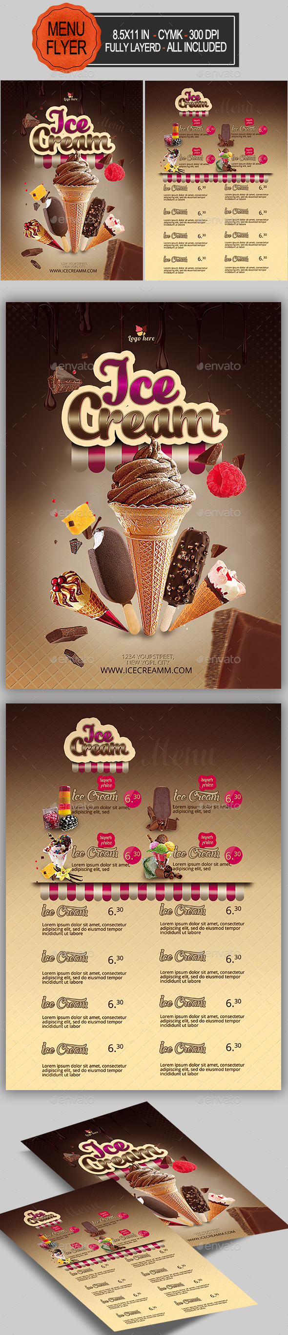Ice Cream Menu - Food Menus Print Templates