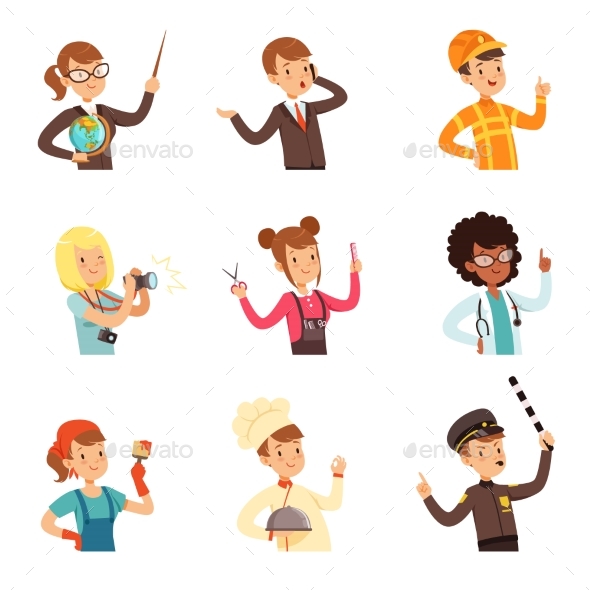 Young Men and Women of Different Professions Set - People Characters