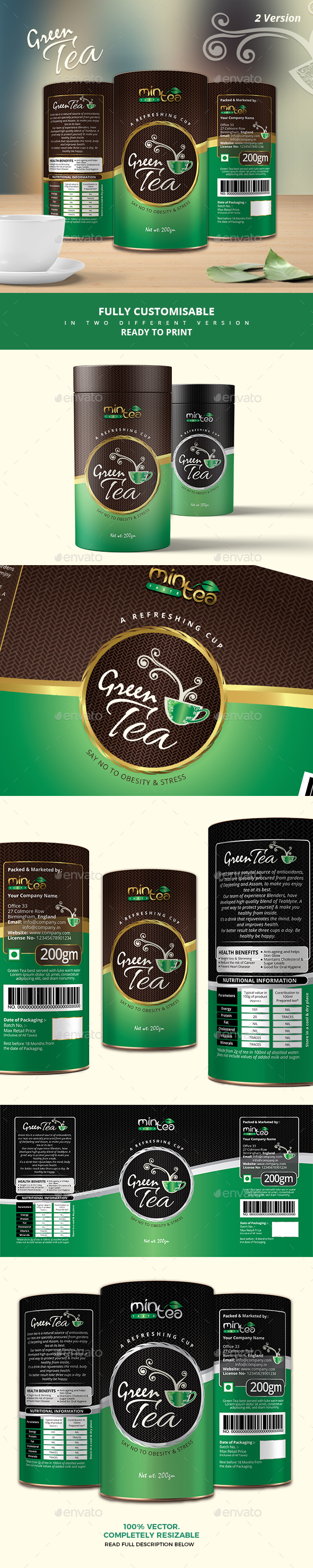 Green Tea Packaging - Packaging Print Templates