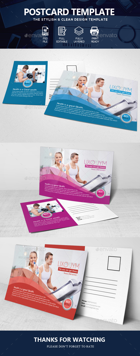 Body Fitness Club Post Cards - Cards & Invites Print Templates
