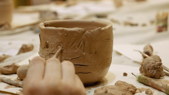 Ceramist Is Modeling Clay Pot or Vase Bowl