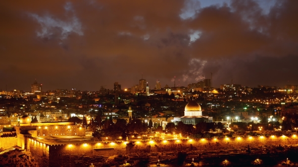 Bright Jerusalem Old City Lights Over Al Aqsa