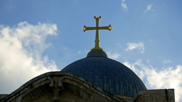 Cross on Temple of the Holy Sepulcher in Jerusalem