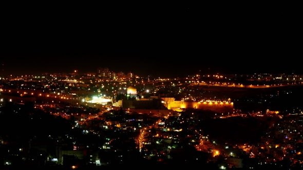 Bright Jerusalem City Lights at Night