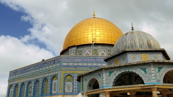 Panoramic of Dome of the Rock Mosque in Jerusalem