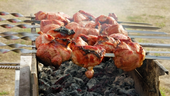 Barbecue Meat Cooking on the Grill