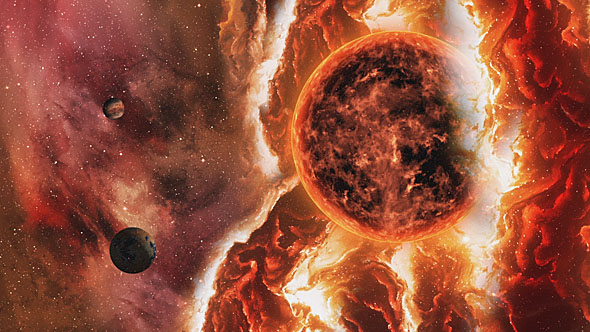 Travel Through Fire Space Nebula with Solar and Planets