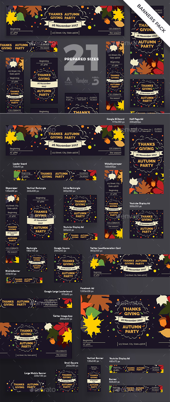 Thanksgiving Party Banner Pack - Banners & Ads Web Elements
