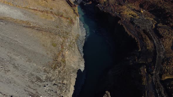 Top View Flight of Basaltic River Bank