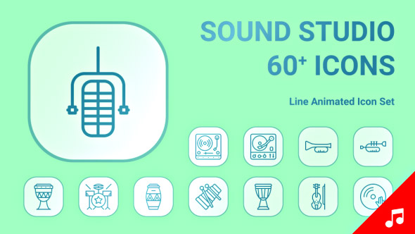 Music Sound Studio Instruments Animation - Line Icons and Elements