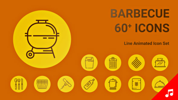 Barbecue Tool Kitchen Animation - Line Icons and Elements