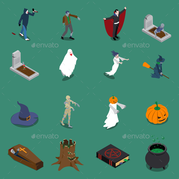 Monster Halloween Isometric Icon Set