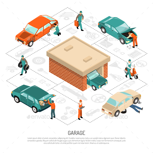 Garage Isometric Composition