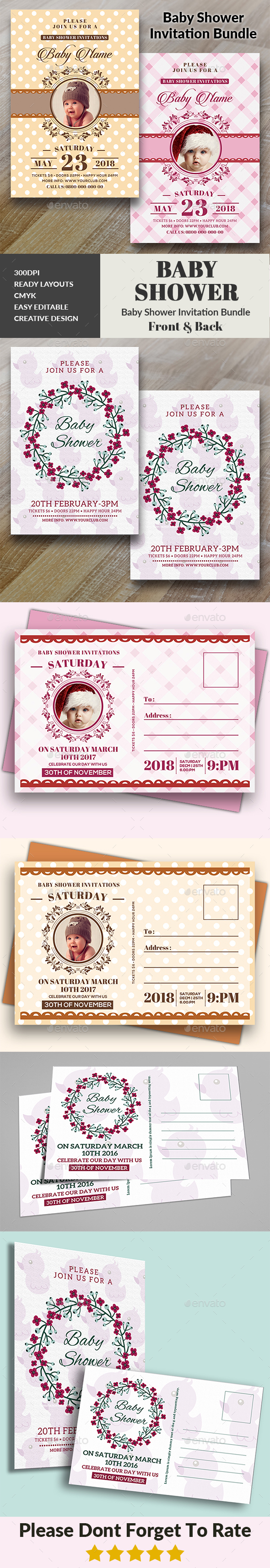 Baby Shower Invitation Bundle - Cards & Invites Print Templates