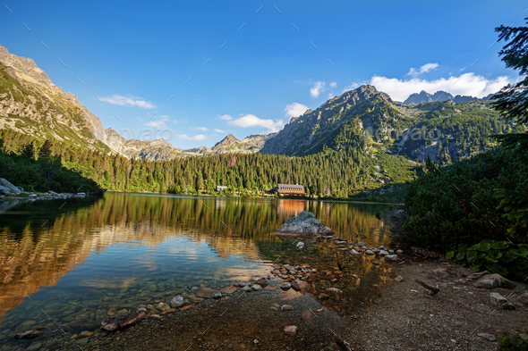 Panorama of Popradske pleso lake valley in Tatra Mountains, Slovakia, Europe - Stock Photo - Images