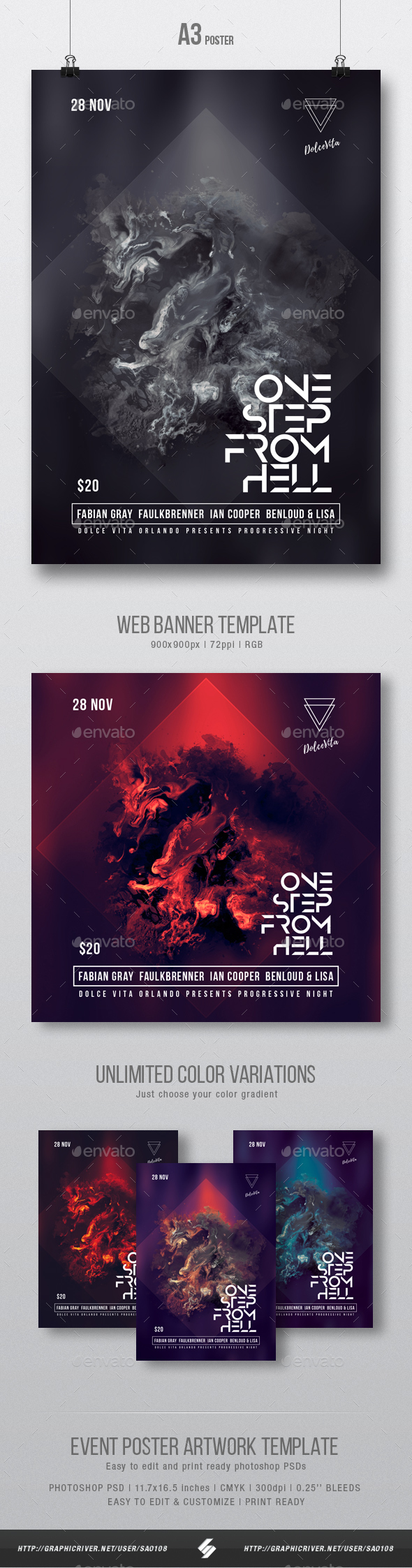 One Step From Hell - Abstract Party Flyer / Poster Artwork Template A3 - Clubs & Parties Events