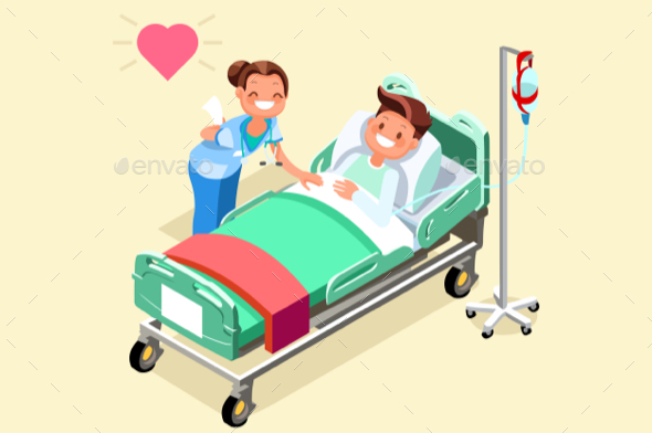 Hospital Bed Isometric People Vector Illustration - Vectors