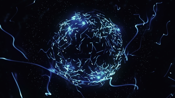 Blue Sphere in Space with Glowing Particles, Motion Graphics | VideoHive