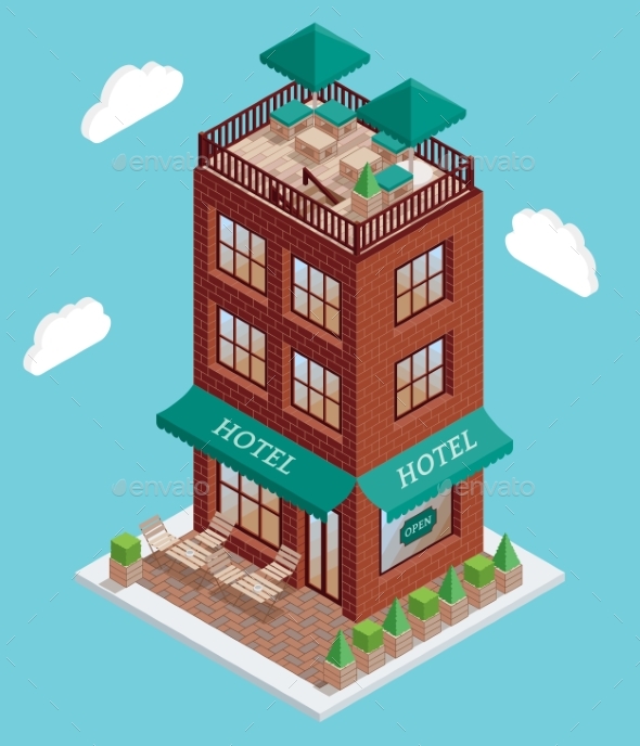 Hotel Icon in Vector Isometric Style. Illustration - Buildings Objects