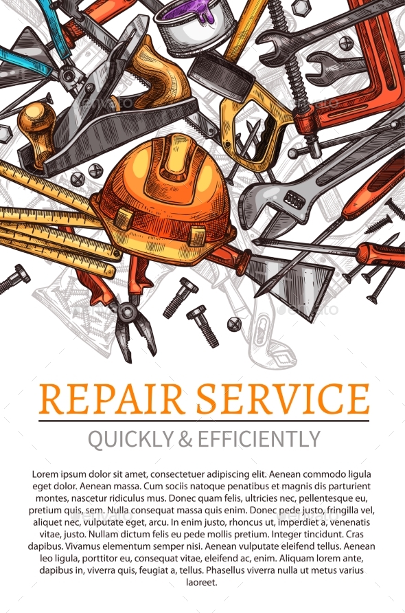 Work Tools Vector Poster for Repair Service - Industries Business