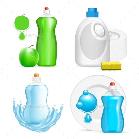 Vector Realistic Dishwashing Liquid Product Icon - Man-made Objects Objects