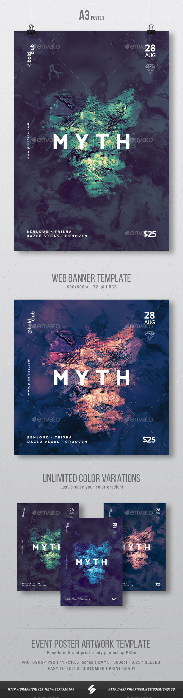 Myth - Abstract Event Flyer / Poster Artwork Template A3 - Events Flyers