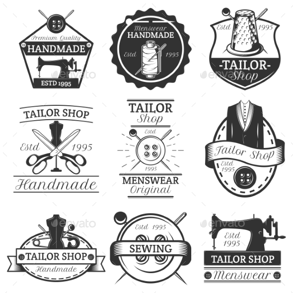 Vector Set of Vintage Tailor Labels - Decorative Symbols Decorative