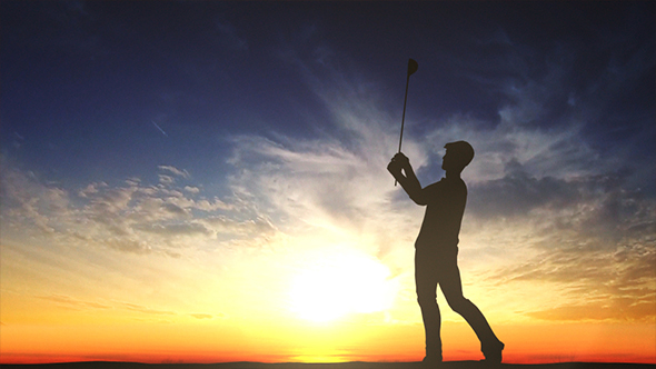 Silhouette Golfer Playing Golf During Beautiful Sunset