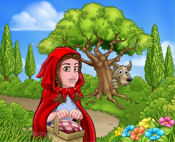 Little Red Riding Hood and Wolf Scene - Miscellaneous Vectors