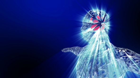 X-ray Holographic Human Body with Shining Brain and Light Rays Glowing