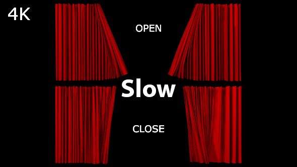 Realistic Red Curtains Opening Closing Slow