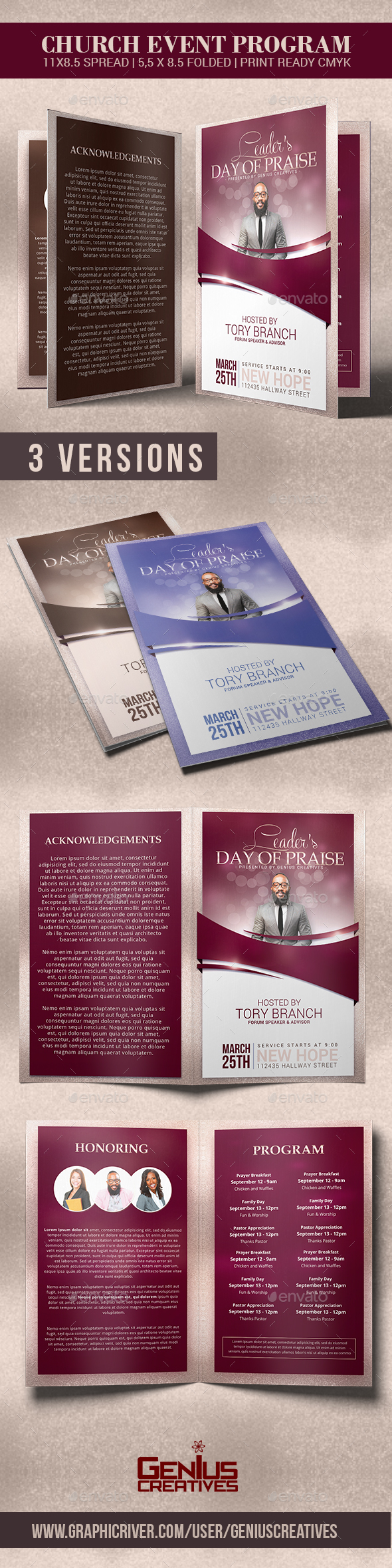 Leader's Day of Praise Church Program Template - Informational Brochures