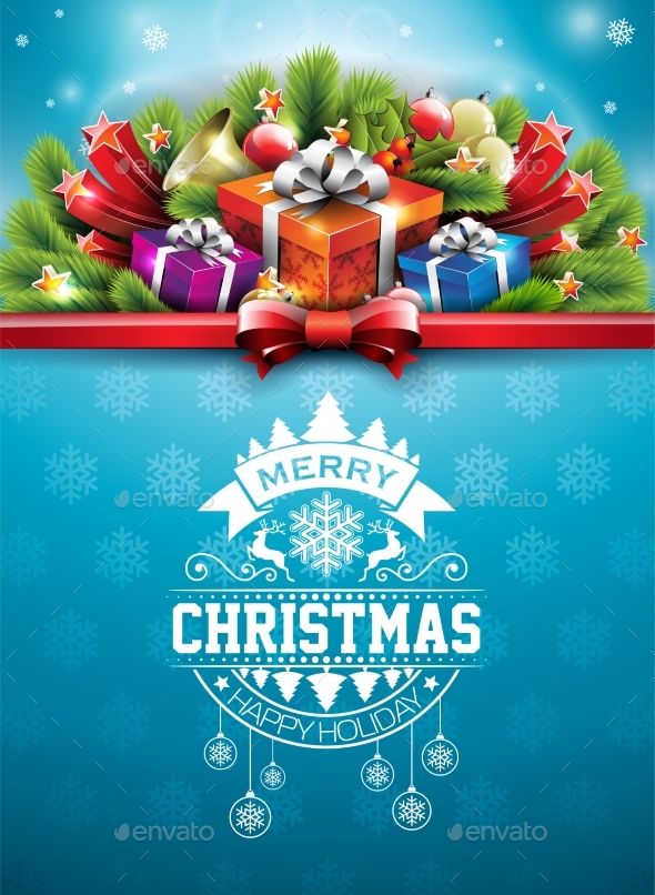 Merry Christmas Illustration with Typography - Christmas Seasons/Holidays