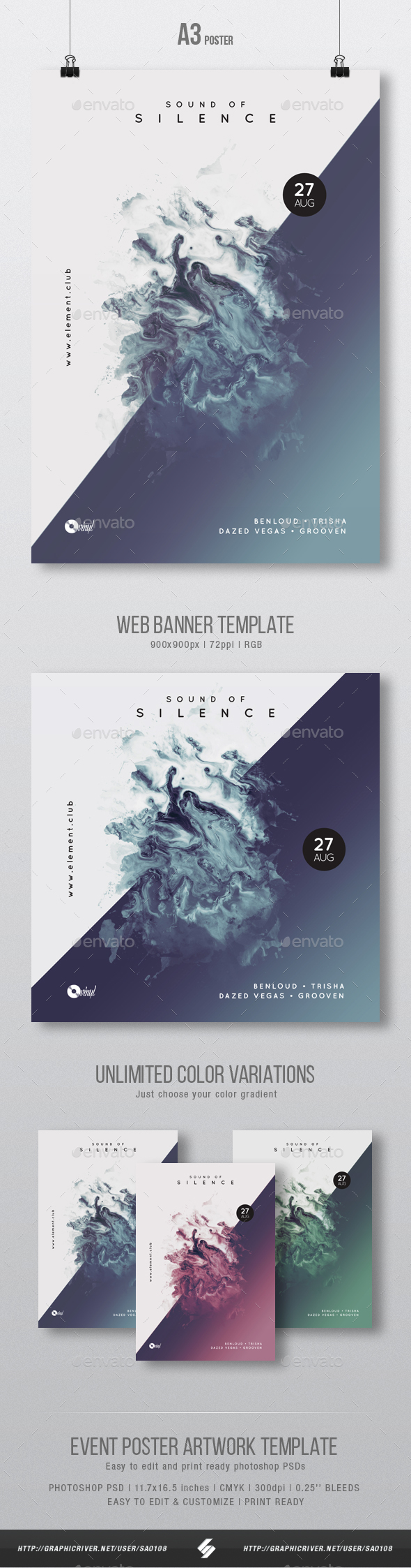 Sound Of Silence - Minimal Party Flyer / Poster Artwork Template A3 - Clubs & Parties Events