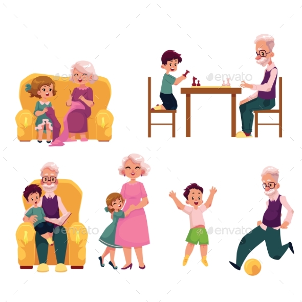 Grandparent Spending Time with Grandchildren - People Characters