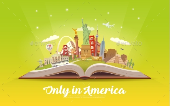 GraphicRiver Travel To America Open Book with Landmarks 20666640