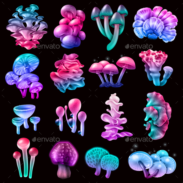 GraphicRiver Colorful Magic Mushrooms Collection 20667982