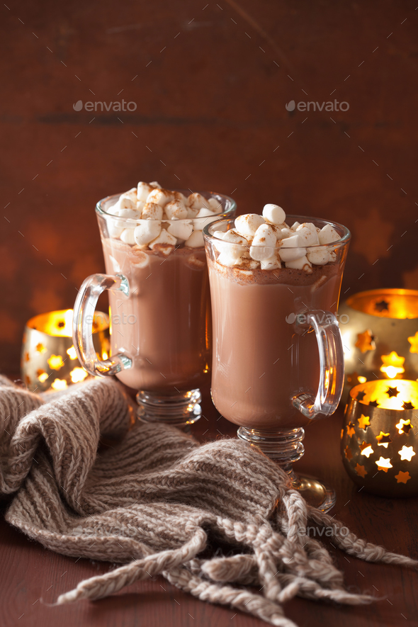 hot chocolate with mini marshmallows cinnamon winter drink candl