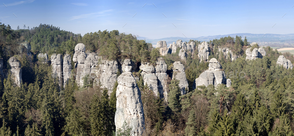 Panorama of the rock town in the Bohemian Paradise - Stock Photo - Images
