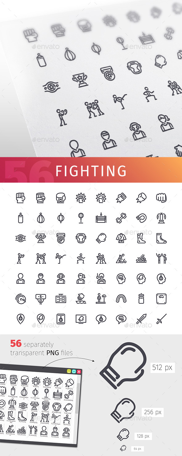 Fighting Line Icons Set - Objects Icons