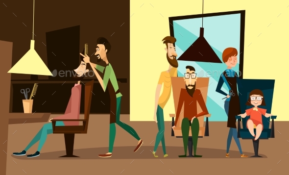 Hair Salon Interior with Hairdressers - People Characters