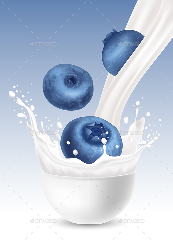 Blueberry in Milk Splash - Food Objects
