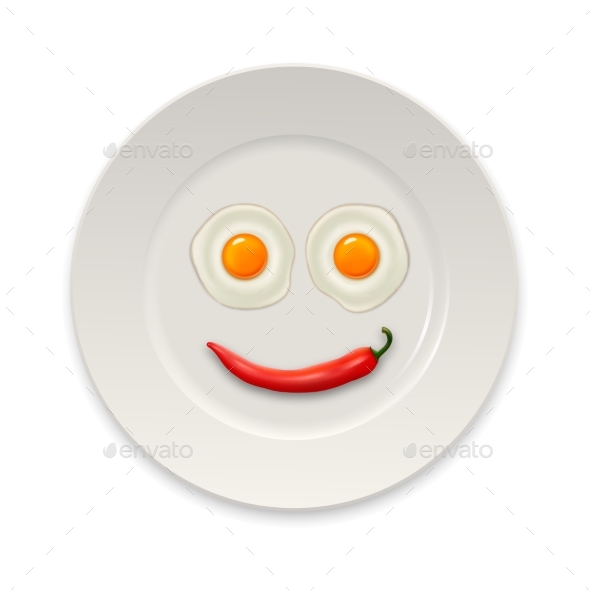 Two Realistic Fried Eggs and Red Hot Chili Pepper - Food Objects
