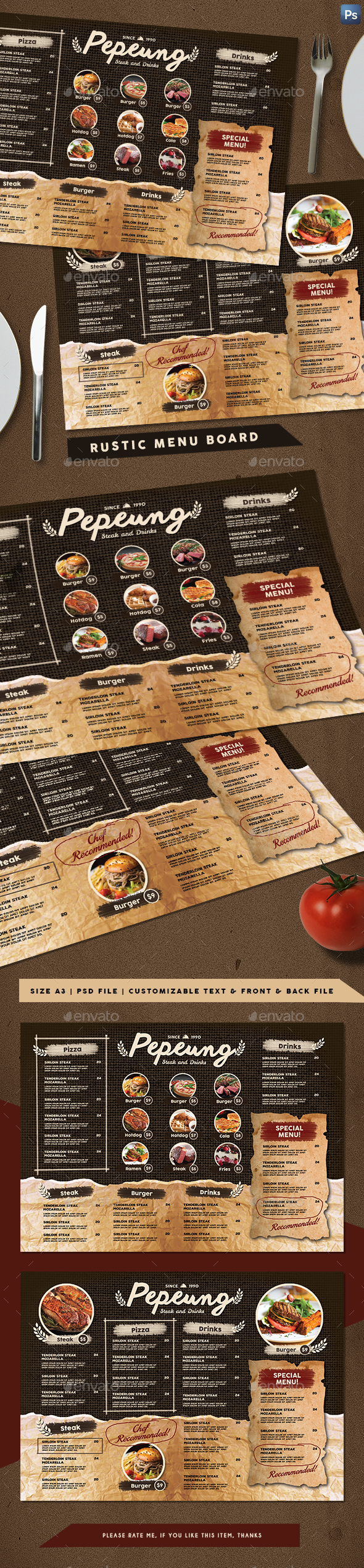 Rustic Cafe Menu Board - Food Menus Print Templates