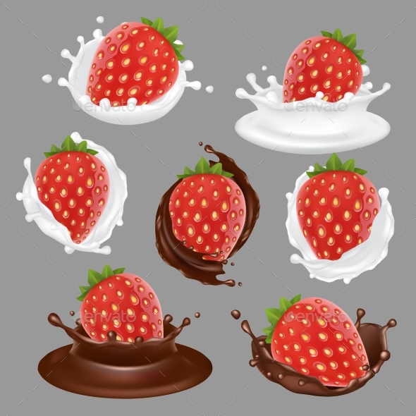 Vector Strawberry Dessert Icon Set - Food Objects
