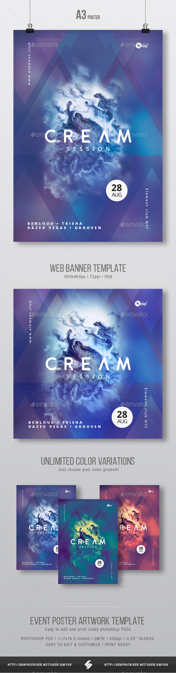 Cream - Progressive Party Flyer / Poster Artwork Template A3 - Clubs & Parties Events
